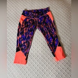 Danskin Now Abstract  Neon Orange , Blue, Purple, and Black Leggings